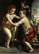 Guido Cagnacci Jesus and John the Baptist as children oil on canvas